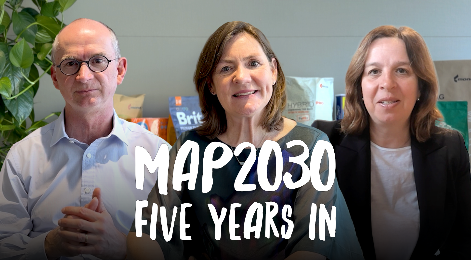 MAP2030 Five Years In video thumbnail, three Mondi leaders with a bold title